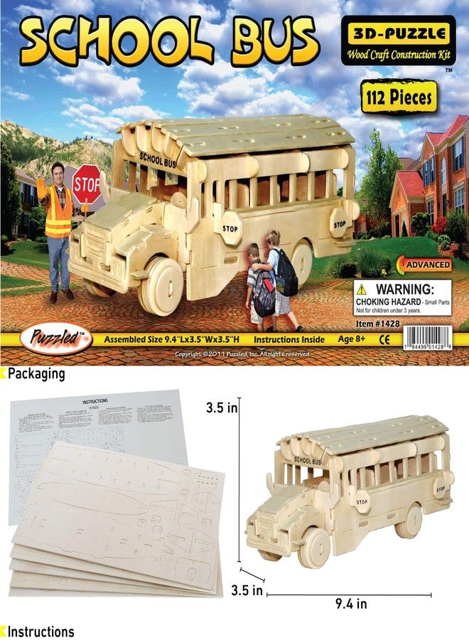 Puzzled 3D Puzzle School Bus Wood Craft Construction Model Kit, Fun, Unique & Educational DIY Wooden Toy Assemble Model Unfinished Crafting Hobby Puzzle to Build & Paint for Decoration 112 Pieces Pack - Image 2